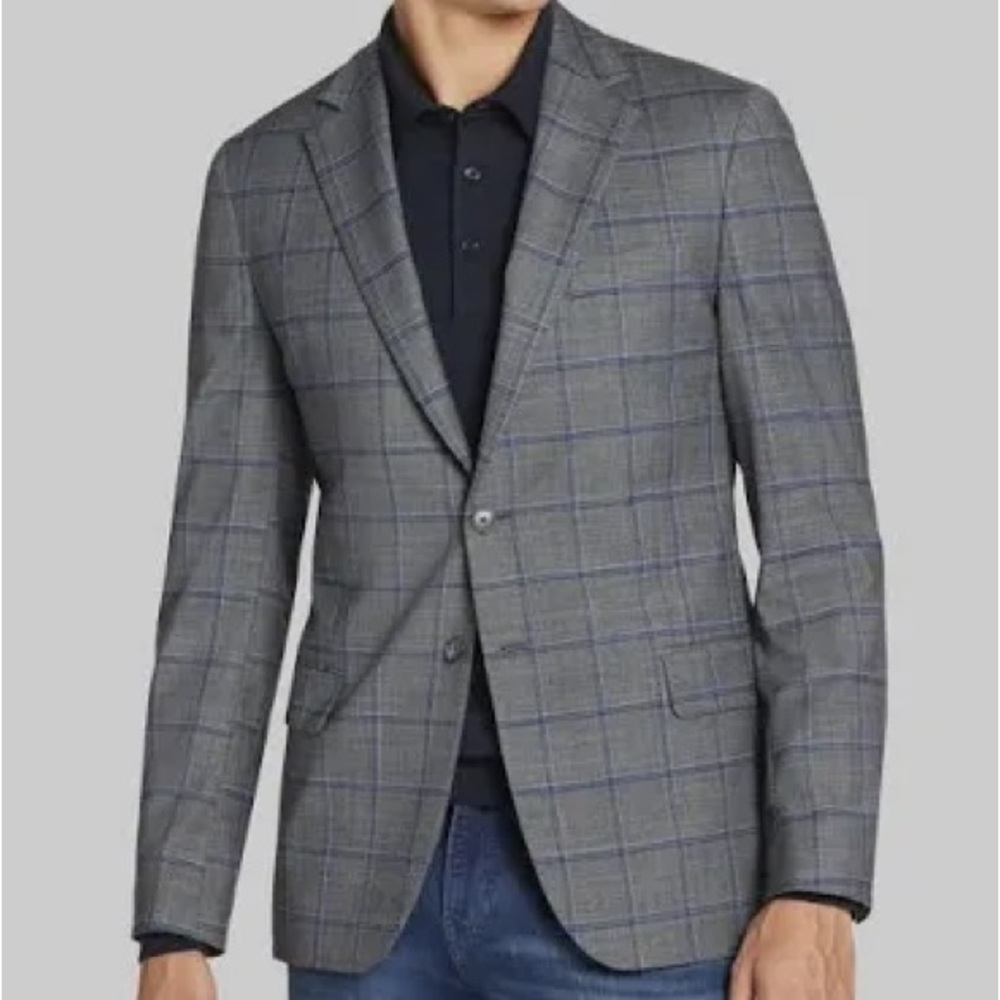 Jos A Bank Sz 42S 4 buttons cuff vintage grey plaid business blazer top